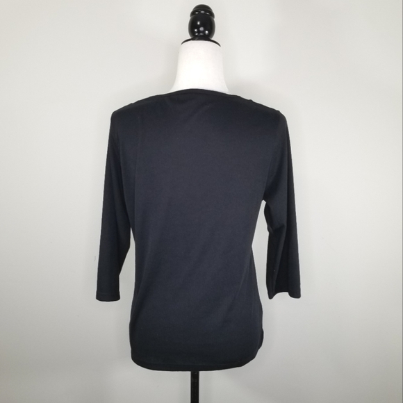 La Madona Black Polyester Knit Top With Ornate V-neck Collar - Picture 4 of 7